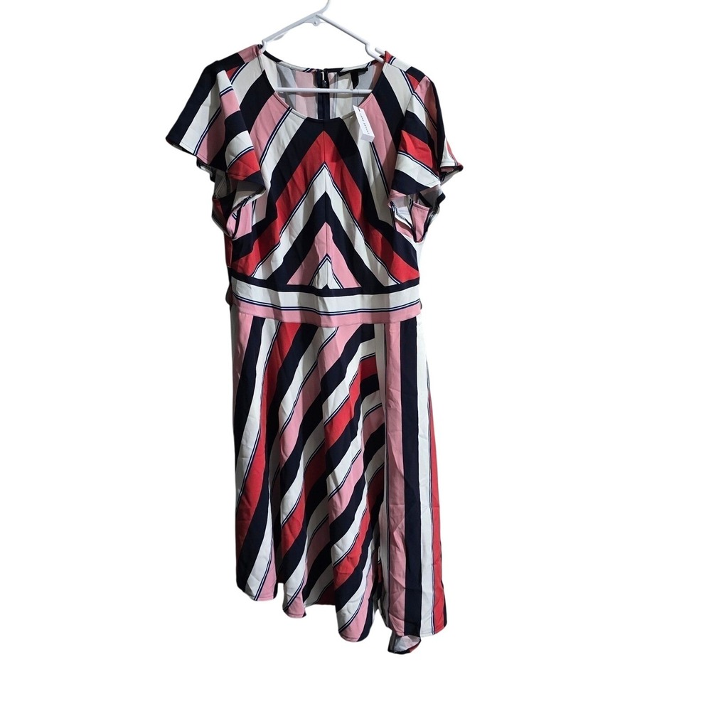 new‎ Lane Bryant Women's 16 Striped midi Dress Flutter Sleeve Coral no belt